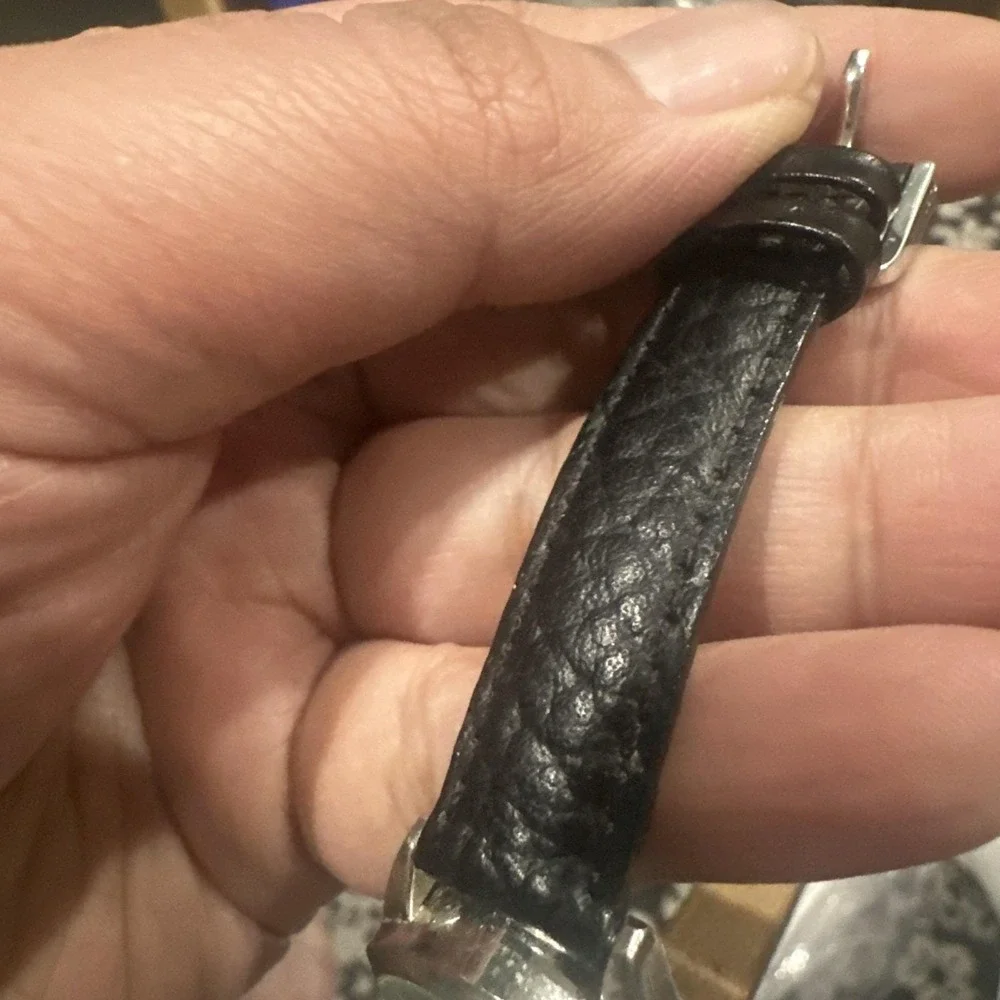 Working Vintage Speidel Ladies Watch Black Leather Quartz 28mm Fit‎ 7in New Batt